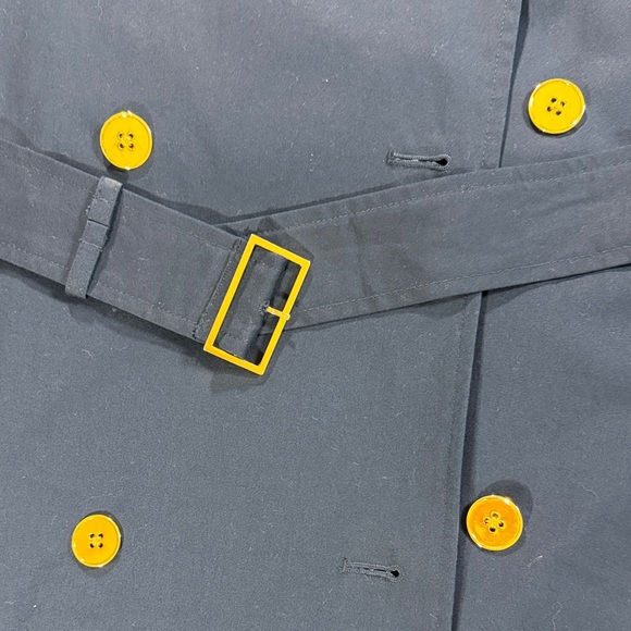 Lauren Ralph Lauren Navy Double-Breasted Belted Trench Coat Checkered Lining L - Picture 14 of 16